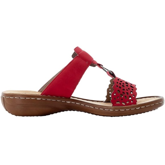 Rieker Women's Red Slipon Sandals - Picture 2 of 6